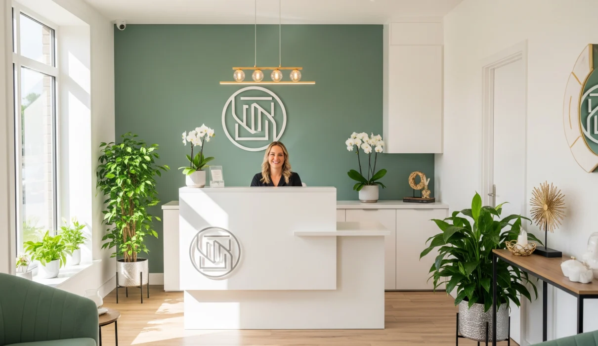 Rezeption eines Kosmetikstudios in Wien, möglicherweise für Hydrafacial Behandlungen.