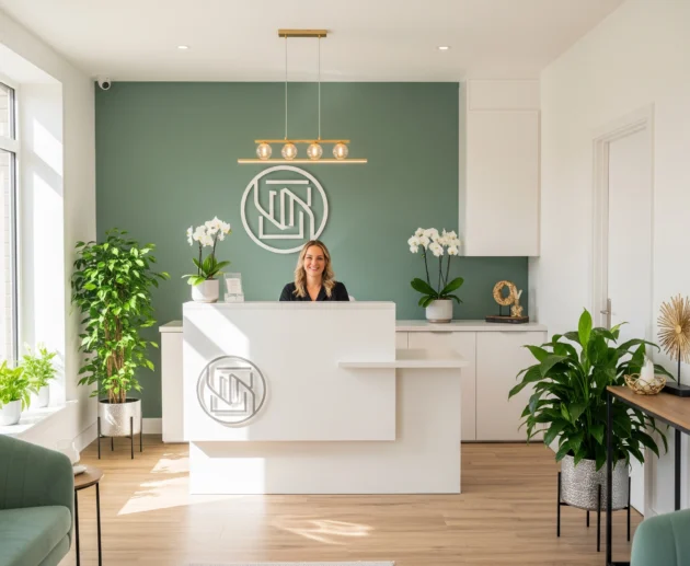 Rezeption eines Kosmetikstudios in Wien, möglicherweise für Hydrafacial Behandlungen.