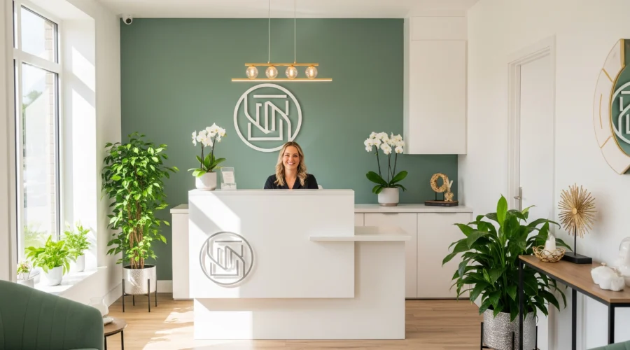 Rezeption eines Kosmetikstudios in Wien, möglicherweise für Hydrafacial Behandlungen.