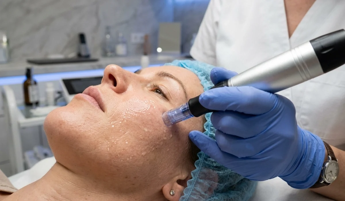 Medizinisches Microneedling in Wien zur effektiven Hautverjüngung und Porenverfeinerung im Gesicht.