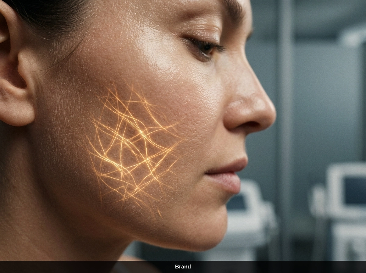 Visualisierung des Kollagenaufbaus im Gesicht nach einer professionellen Microneedling-Behandlung.
