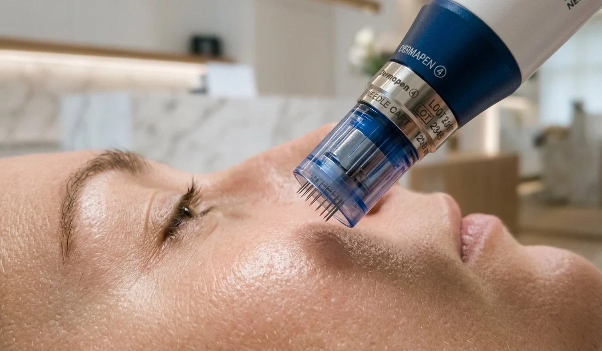 Dermapen Anwendung für professionelles Microneedling zur Hautstraffung in Wien.