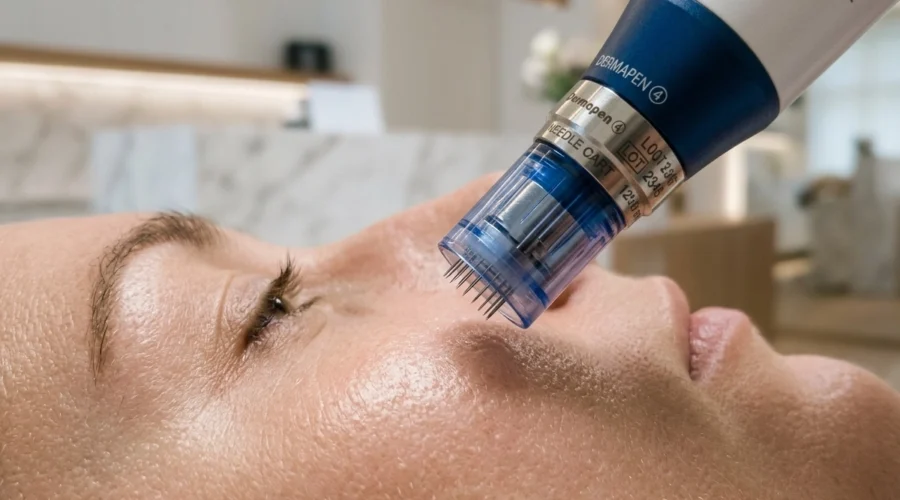 Dermapen Anwendung für professionelles Microneedling zur Hautstraffung in Wien.