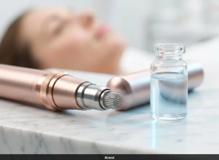 Microneedling Ablauf mit Pen und Serum zur Hauterneuerung und Porenverfeinerung.