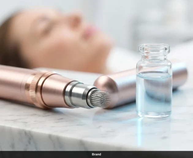 Microneedling Ablauf mit Pen und Serum zur Hauterneuerung und Porenverfeinerung.