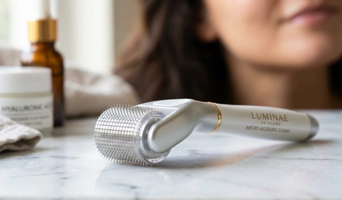 Microneedling-Roller für das Gesicht zur Anti-Aging-Behandlung und für den Kollagenaufbau der Haut.