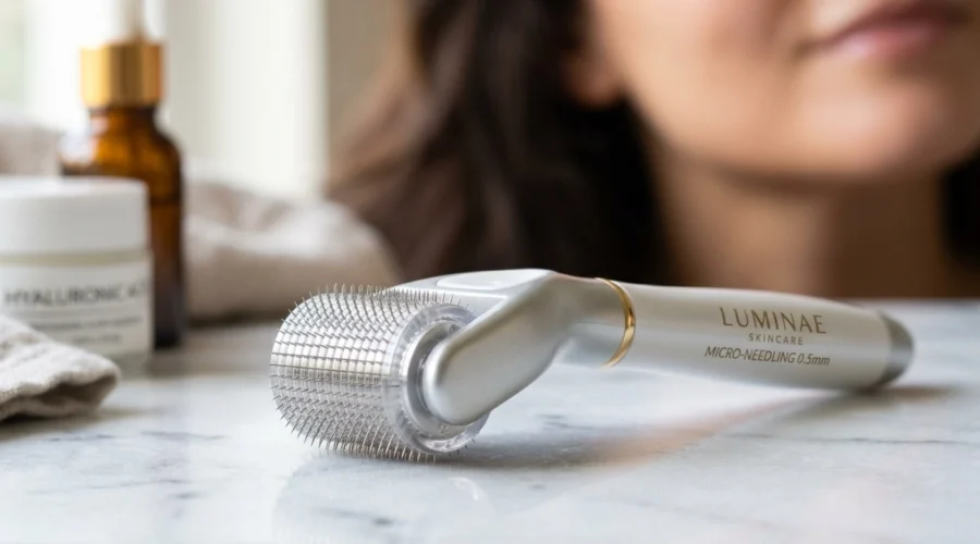 Microneedling-Roller für das Gesicht zur Anti-Aging-Behandlung und für den Kollagenaufbau der Haut.
