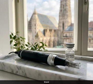 Dermapen für professionelles Microneedling in Wien mit Hyaluronsäure vor dem Stephansdom.