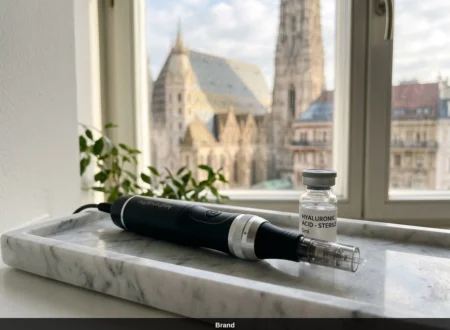 Dermapen für professionelles Microneedling in Wien mit Hyaluronsäure vor dem Stephansdom.
