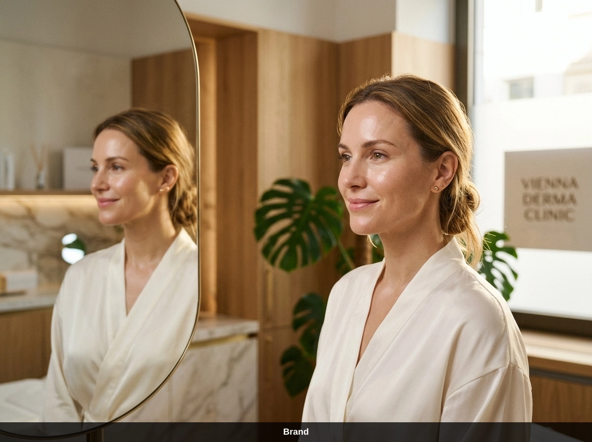 Frau mit strahlender Haut nach professionellem Microneedling in einer Wiener Klinik.