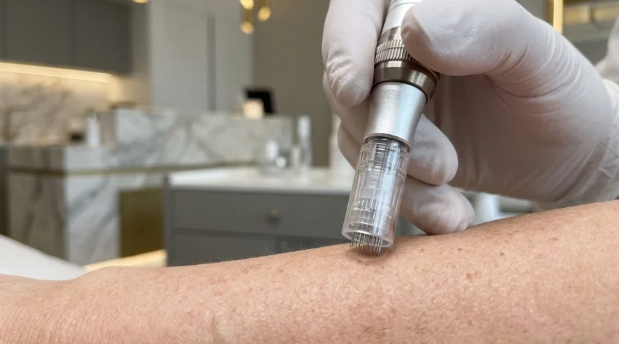 Dermapen Anwendung zur Hauterneuerung in einer Wiener Schönheitsklinik.