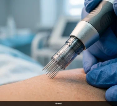 Nahaufnahme einer Microneedling Behandlung zur Hauterneuerung mit einem professionellen Pen.