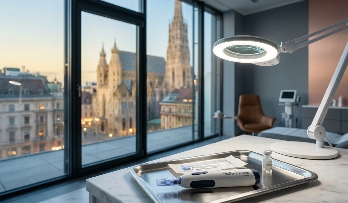 Professionelles Microneedling in Wien mit Blick auf den Stephansdom für Ihre Hautverjüngung.