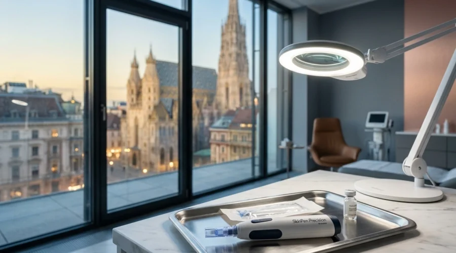 Professionelles Microneedling in Wien mit Blick auf den Stephansdom für Ihre Hautverjüngung.
