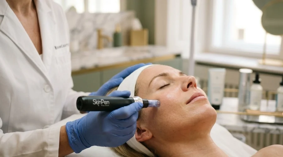 Professionelle medizinische Microneedling Behandlung in Wien zur Hautregeneration.