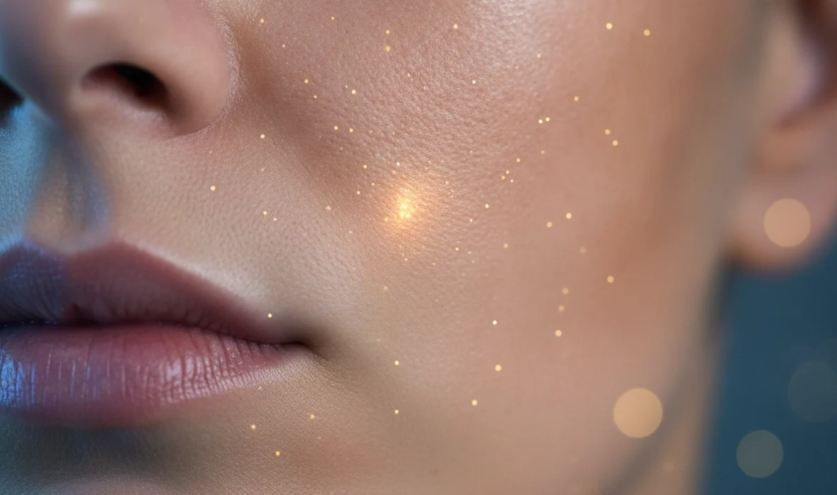 Nahaufnahme einer glatten Haut, die durch Microneedling das Hautbild verfeinern und Poren verkleinern soll.