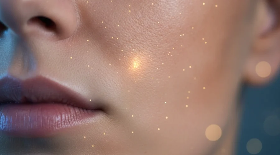 Nahaufnahme einer glatten Haut, die durch Microneedling das Hautbild verfeinern und Poren verkleinern soll.