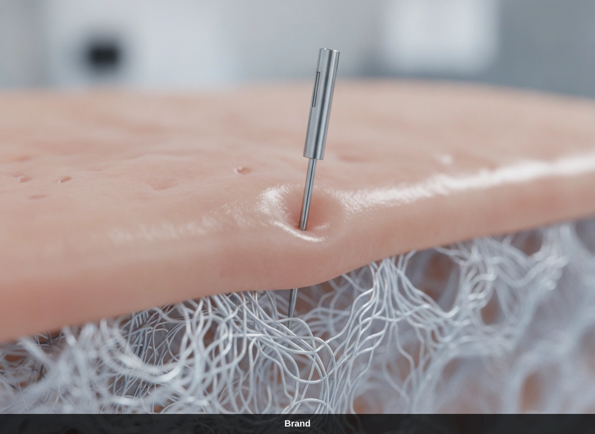 3D-Darstellung einer Nadelbehandlung im Gesicht zur Hauterneuerung und für den Kollagenaufbau.