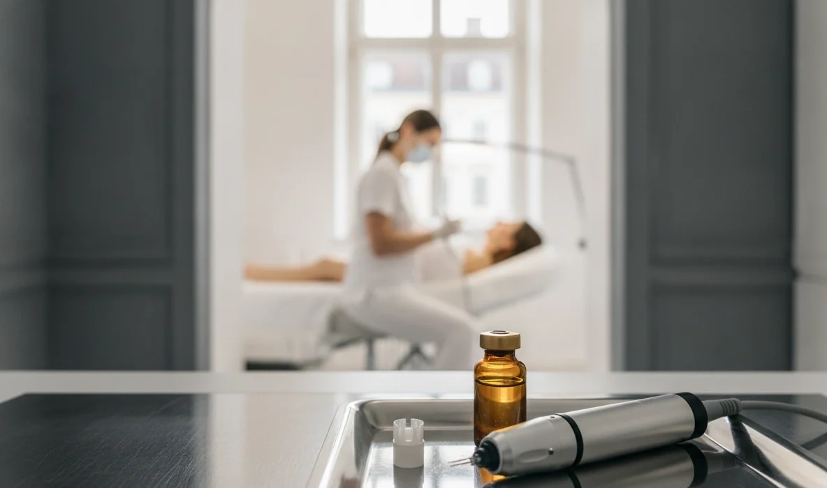 Dermapen Behandlung in einem professionellen Kosmetikstudio in Wien zur Hautverjüngung.