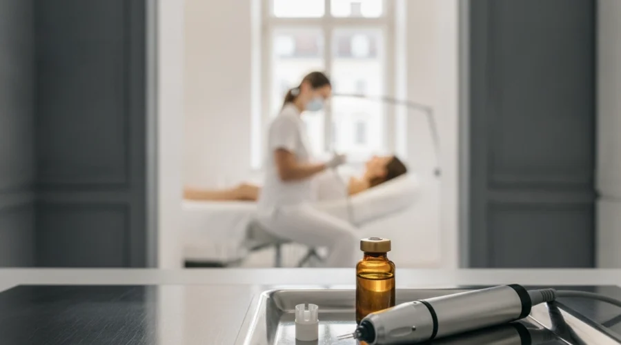 Dermapen Behandlung in einem professionellen Kosmetikstudio in Wien zur Hautverjüngung.