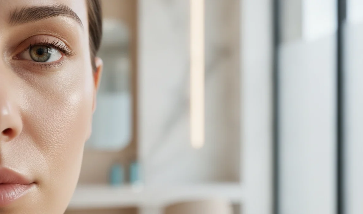 Nahaufnahme eines Gesichts für ein verfeinertes Hautbild nach Microneedling in Wien.