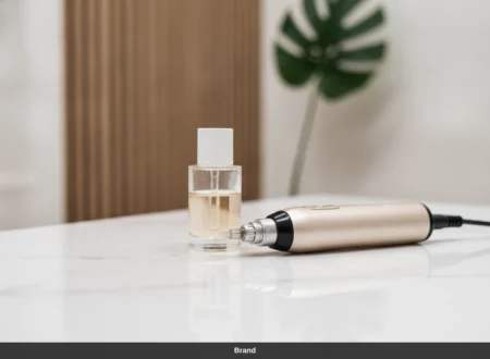 Microneedling-Gerät und Serum für die Narbenbehandlung und Hautregeneration in einem Wiener Kosmetikstudio.