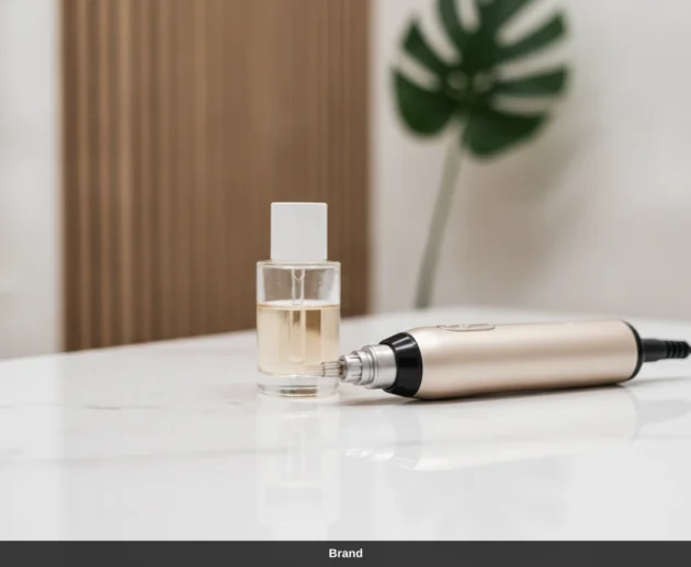 Microneedling-Gerät und Serum für die Narbenbehandlung und Hautregeneration in einem Wiener Kosmetikstudio.