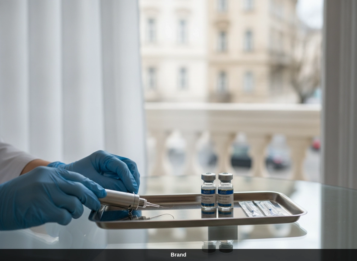 Vorbereitung einer Microneedling Behandlung in Wien mit sterilen Instrumenten und Seren.