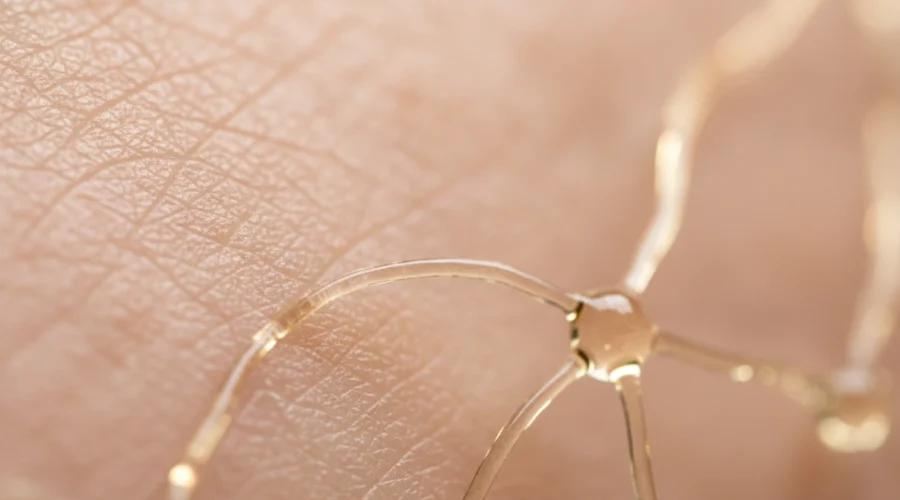 Nahaufnahme der Haut zur Veranschaulichung der Kollagensynthese nach Microneedling.