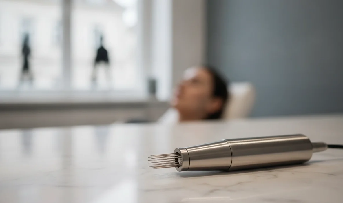 Professionelles Microneedling-Gerät für effektiven Kollagenaufbau in einem Wiener Kosmetikstudio.