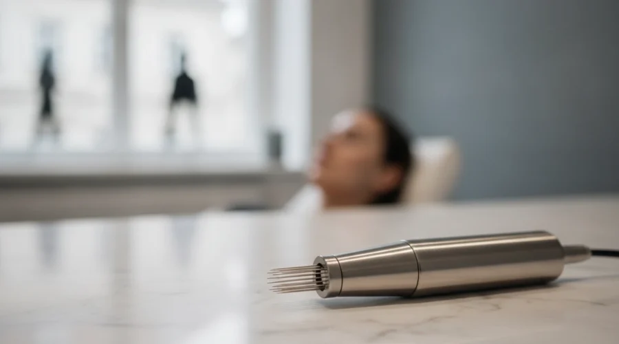 Professionelles Microneedling-Gerät für effektiven Kollagenaufbau in einem Wiener Kosmetikstudio.