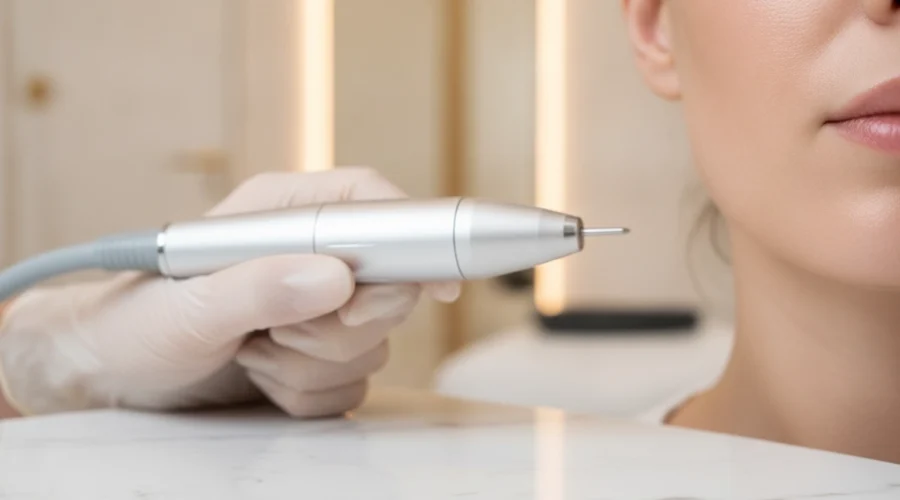 Professionelle Microneedling-Sitzung in Wien zur effektiven Porenverfeinerung.
