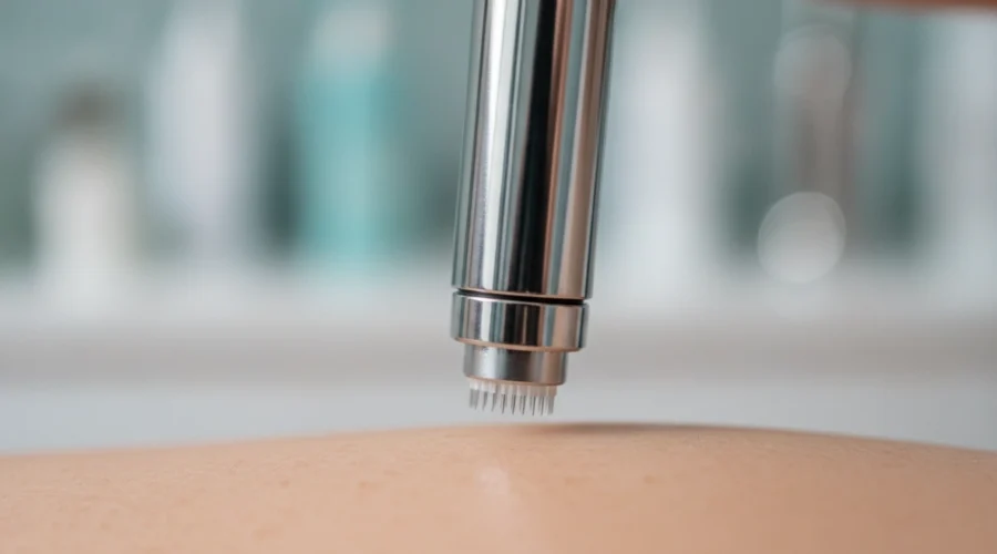 Nahaufnahme eines Microneedling-Geräts zur Hauterneuerung und Porenverfeinerung in Wien.