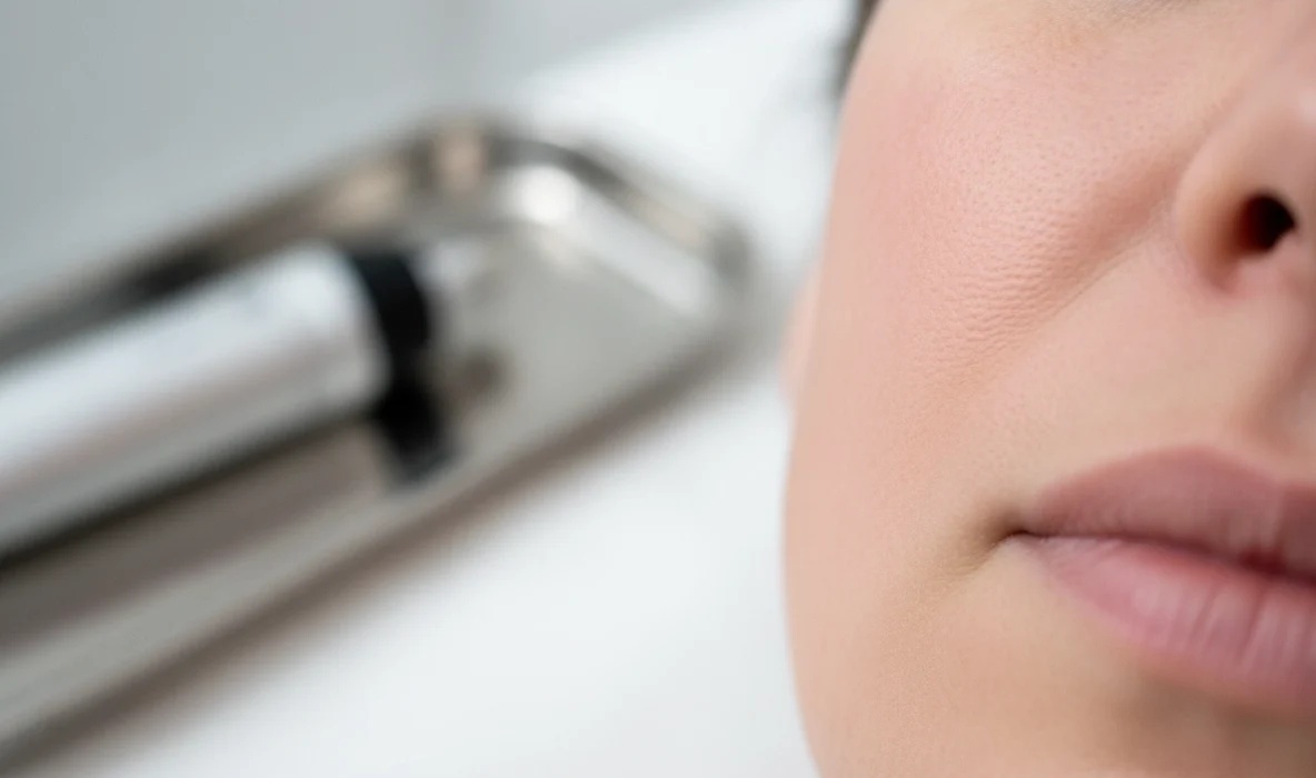 Nahaufnahme einer Hautpartie nach einer professionellen Microneedling Behandlung zur Hautregeneration.