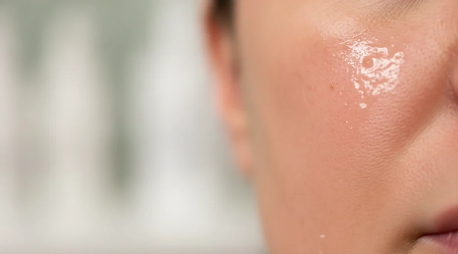 Nahaufnahme einer geröteten Wange nach dem Microneedling zur Hautregeneration.