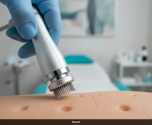 Ein Microneedling-Ablauf mit Nadelbehandlung im Gesicht zur effektiven Hautregeneration.