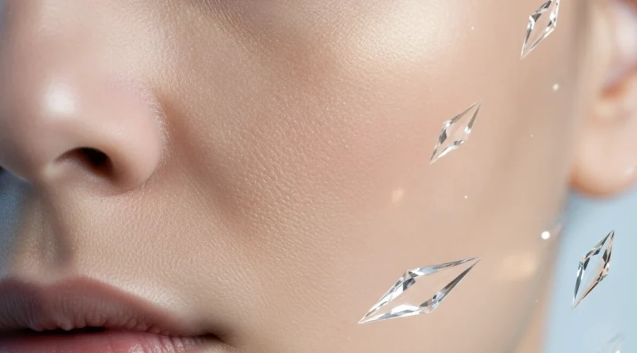 Nahaufnahme einer Hautpartie zur Verfeinerung des Porenbilds durch eine minimalinvasive Gesichtsbehandlung.