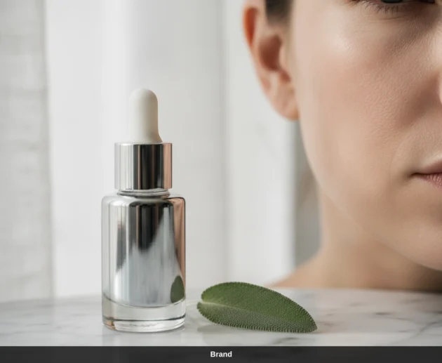 Serumflasche neben einem Blatt für Microneedling-Hauterneuerung in Wien.