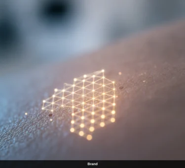 Digitales Gitter auf der Haut symbolisiert den Kollagenaufbau und die Zellerneuerung durch Microneedling.