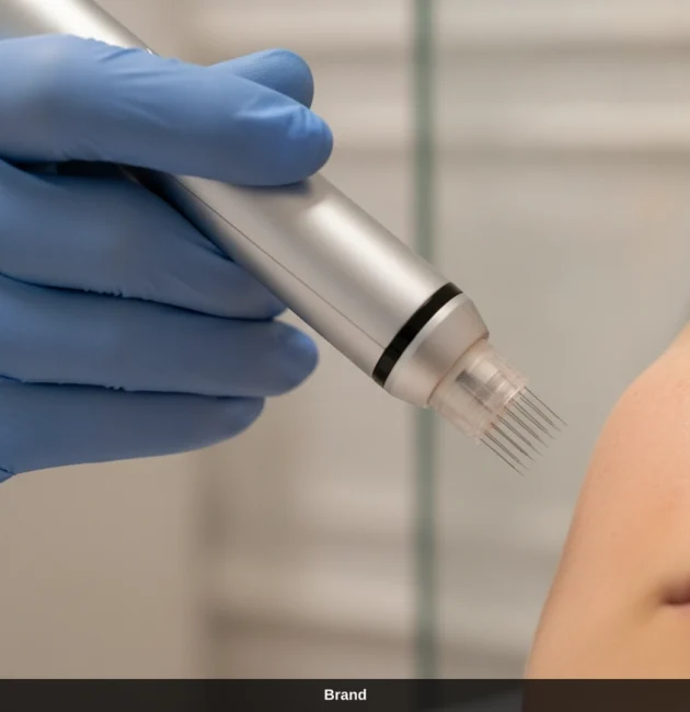 Microneedling in Wien: Ein Pen behandelt die Haut zur Verjüngung und Narbenbehandlung.