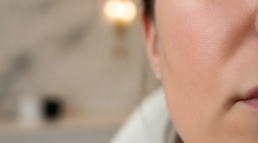 Nahaufnahme einer Wange nach dem Microneedling in Wien zur Porenverfeinerung.