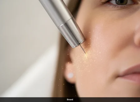 Nahaufnahme einer Microneedling Behandlung zur Hauterneuerung durch Nadeln im Gesicht.