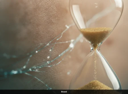 Sanduhr vor Hautstruktur symbolisiert die Dauer der Hauterneuerung und den Kollagenaufbau nach Microneedling.