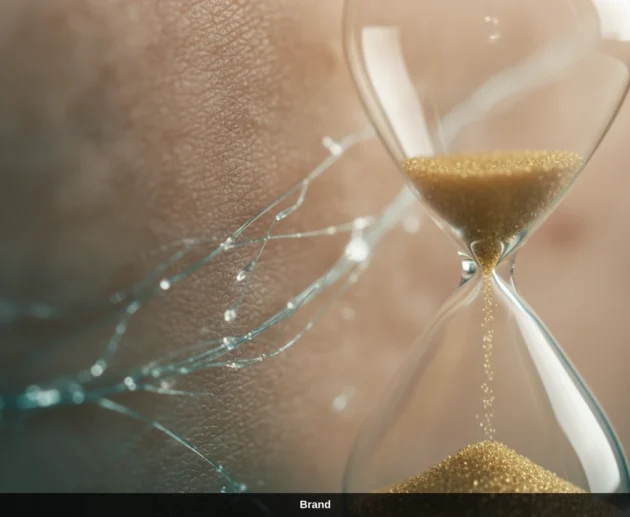 Sanduhr vor Hautstruktur symbolisiert die Dauer der Hauterneuerung und den Kollagenaufbau nach Microneedling.