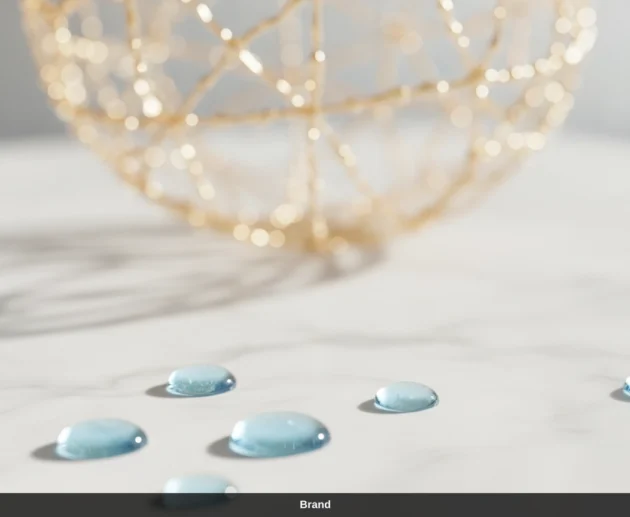 Blaue Tropfen auf Marmor für Microneedling Nachsorge Tipps und Poren verfeinern Effekte.