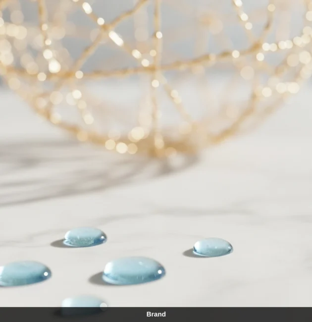 Blaue Tropfen auf Marmor für Microneedling Nachsorge Tipps und Poren verfeinern Effekte.