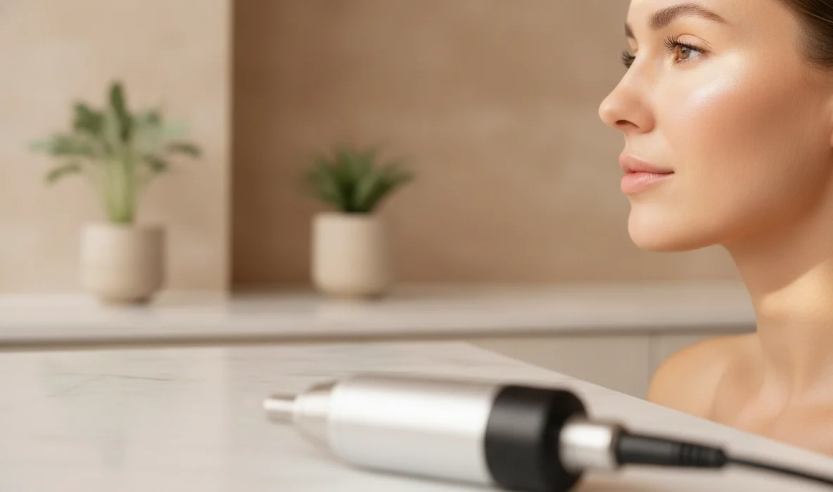 Microneedling Pen Wien f&uuml;r eine Gesichtsbehandlung zur Hautregeneration und Poren verfeinern.