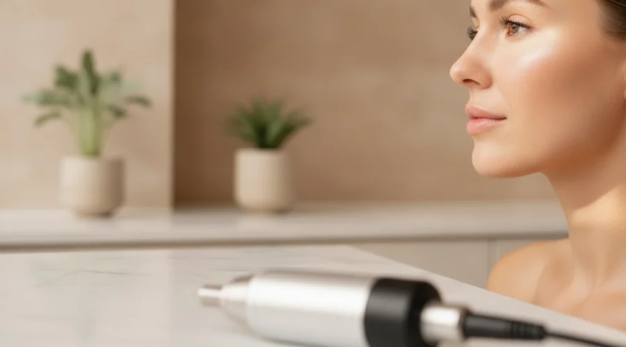 Microneedling Pen Wien f&uuml;r eine Gesichtsbehandlung zur Hautregeneration und Poren verfeinern.