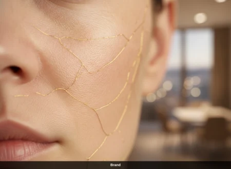 Hautregeneration Dauer: Goldene Linien symbolisieren die Microneedling Wirkung auf das Hautbild.