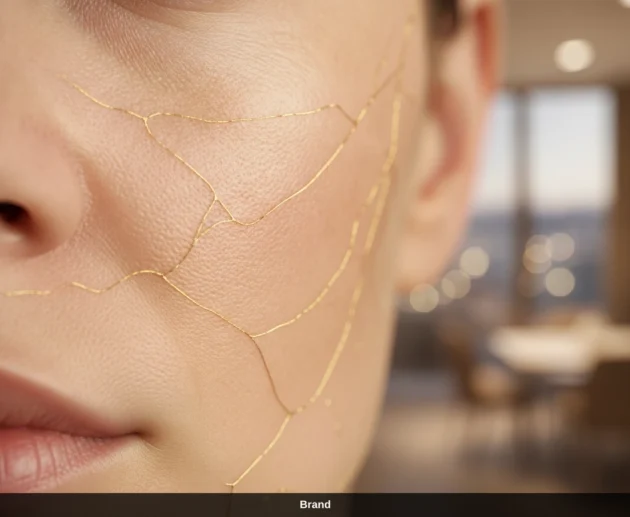Hautregeneration Dauer: Goldene Linien symbolisieren die Microneedling Wirkung auf das Hautbild.